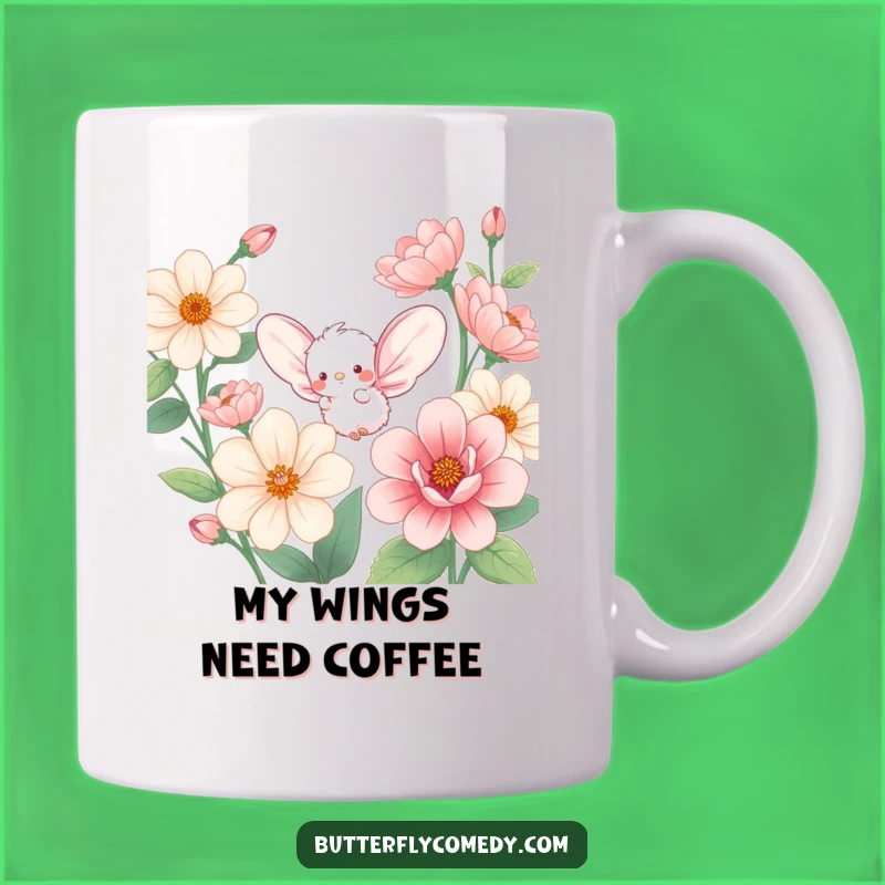 Funny Fluffy Winged Creature Mug: Adorable Cute Flower Fluttering Design, Perfect Funny Gift