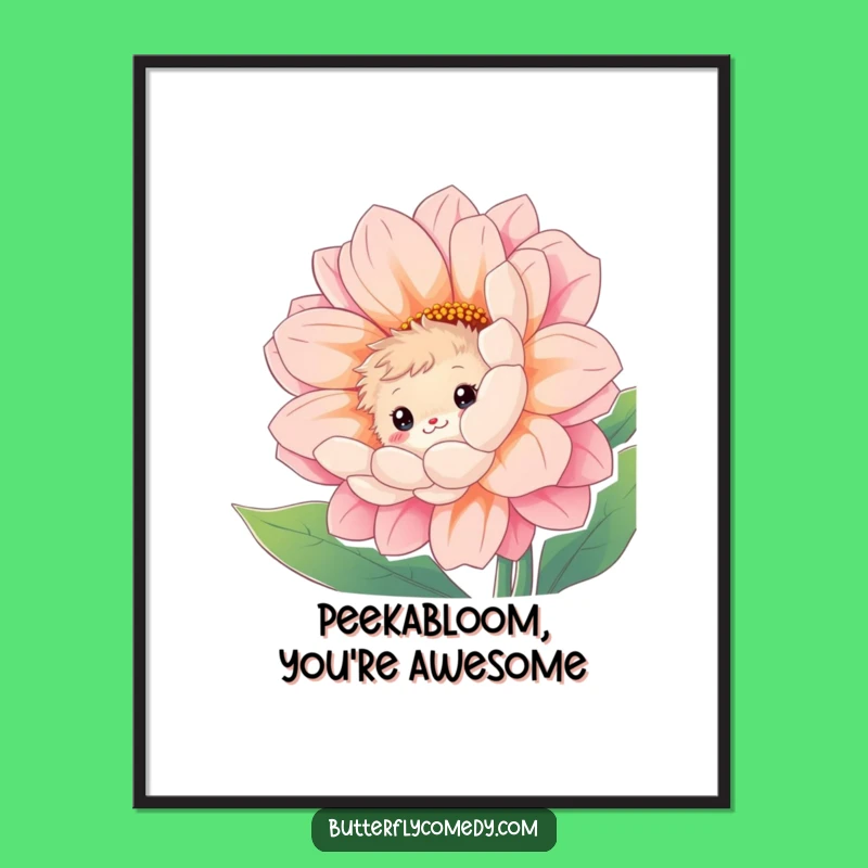 Free Printable Wall Art: Shy Creature Hiding Among Vibrant Blooms!