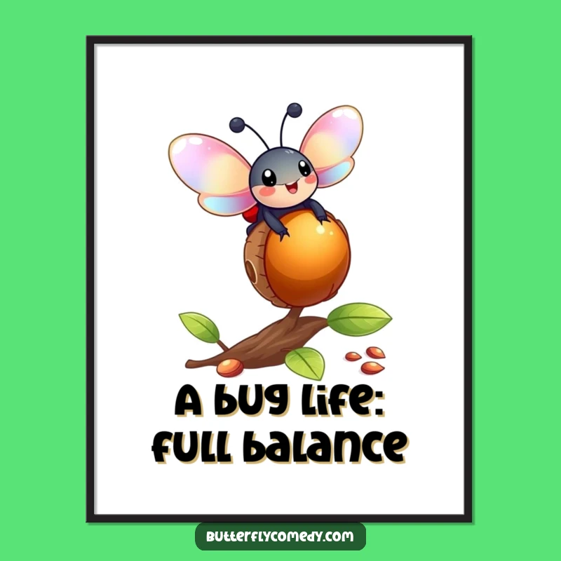 Funny Free Printable Wall Art: Ladybug Acorn Balance Downloadable Art for Whimsical Decor